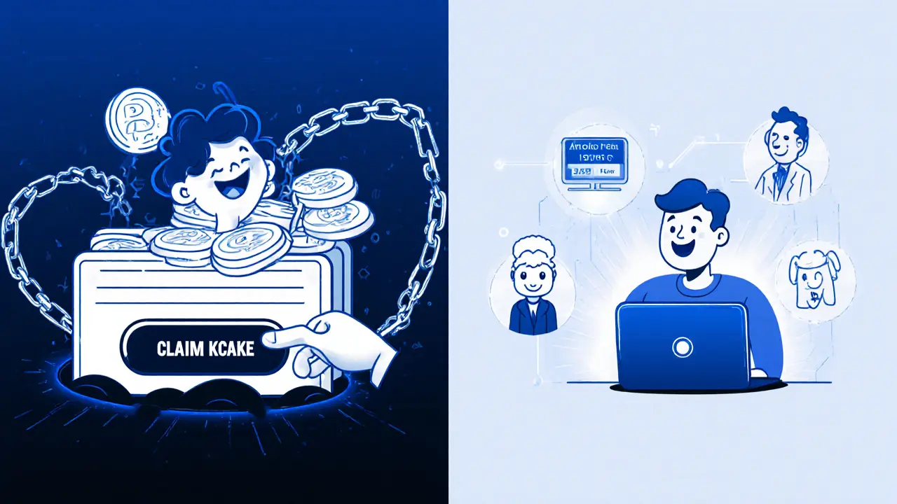 Split scene: left, a wallet being drained by a scam; right, the same person safely revoking access and moving funds.