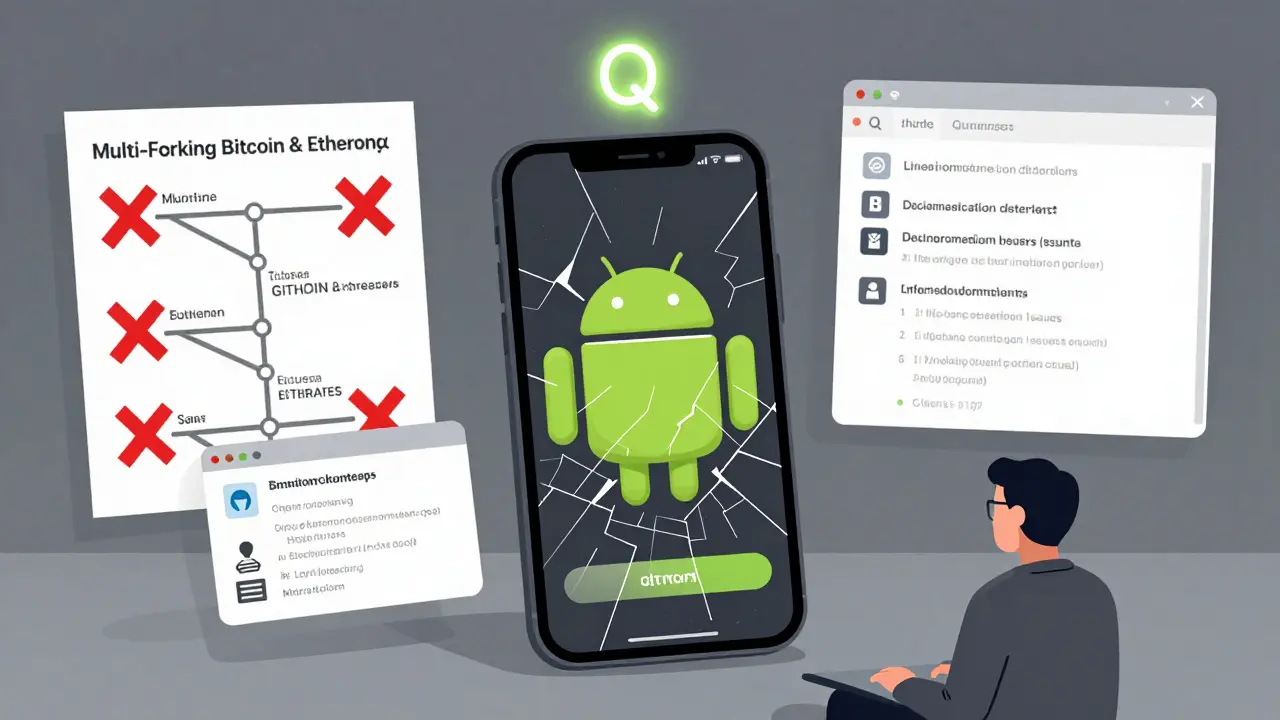 A broken Android wallet with unresolved GitHub issues and a faded roadmap of unfulfilled promises.