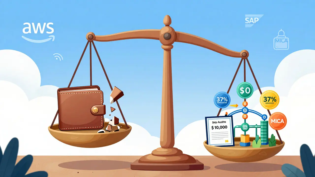 Balance scale comparing a costly hack to a small audit that prevents disaster.