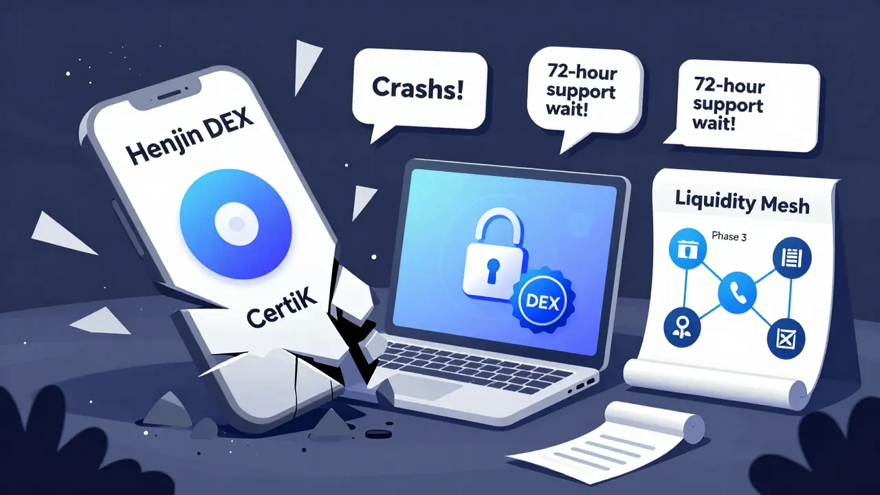 Broken mobile app falling apart versus secure desktop interface with user complaints and roadmap