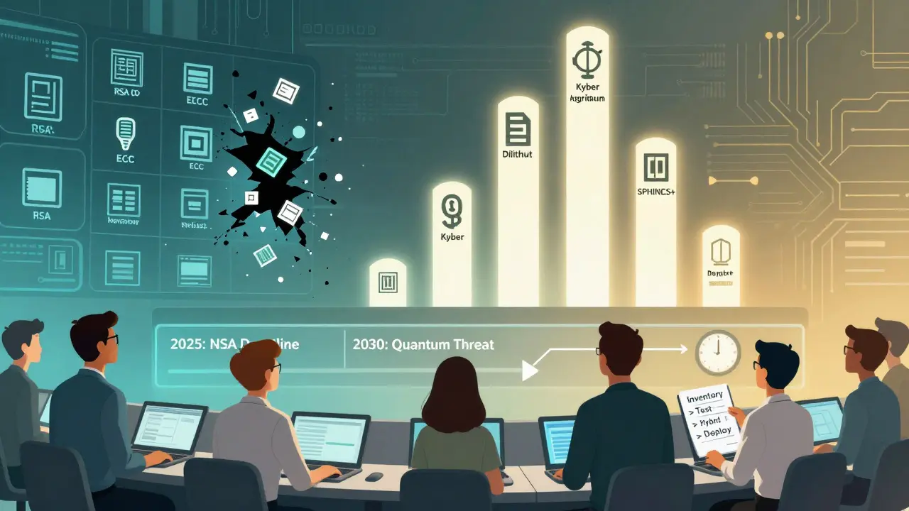 IT team watching outdated encryption collapse as new NIST quantum-resistant standards rise.