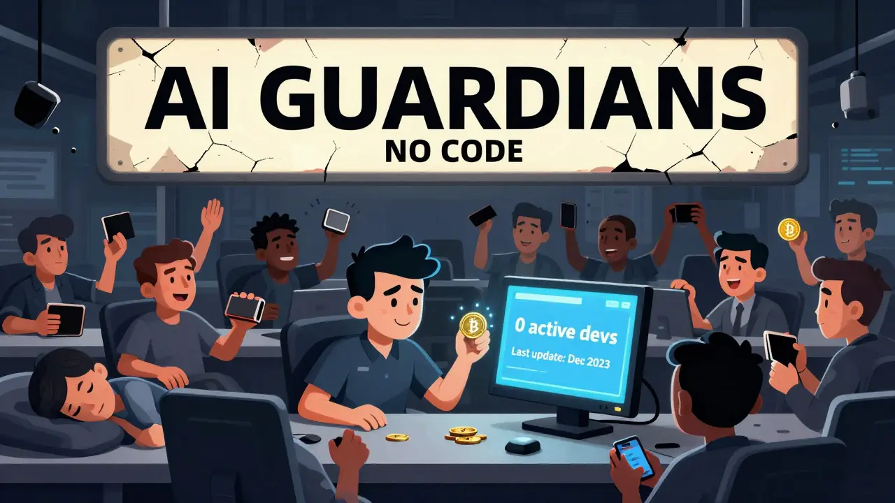 A chaotic crypto trading floor where only one person buys ALLIN while everyone else abandons it.