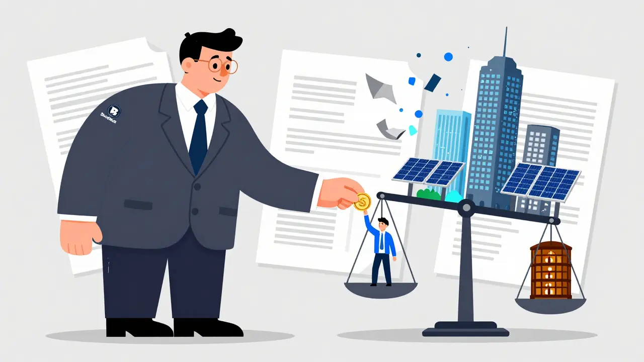 An institutional investor gives a token to a regular person, transforming it into assets like a skyscraper and solar farm.