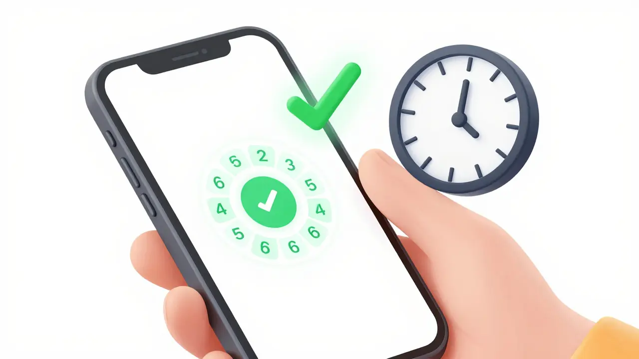 A smartphone showing a time-based authenticator code with a shield and ticking clock, symbolizing secure offline authentication.