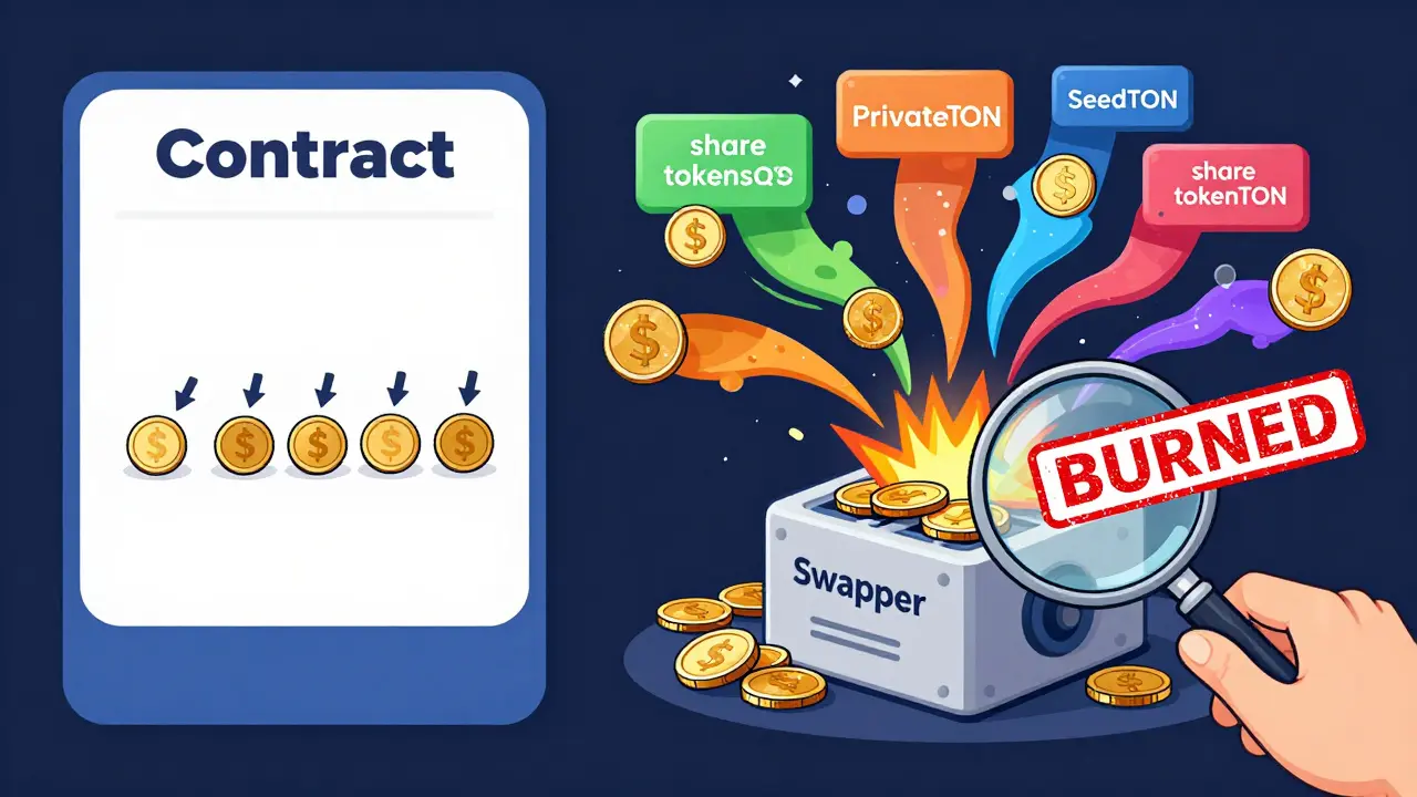 Two vesting systems: simple linear release vs. complex share tokens being burned and converted into main tokens.
