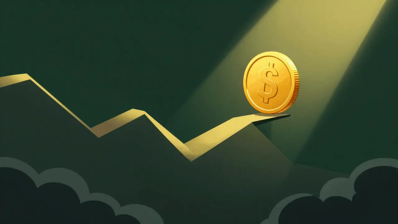 Coin balancing on a jagged risk path illustration