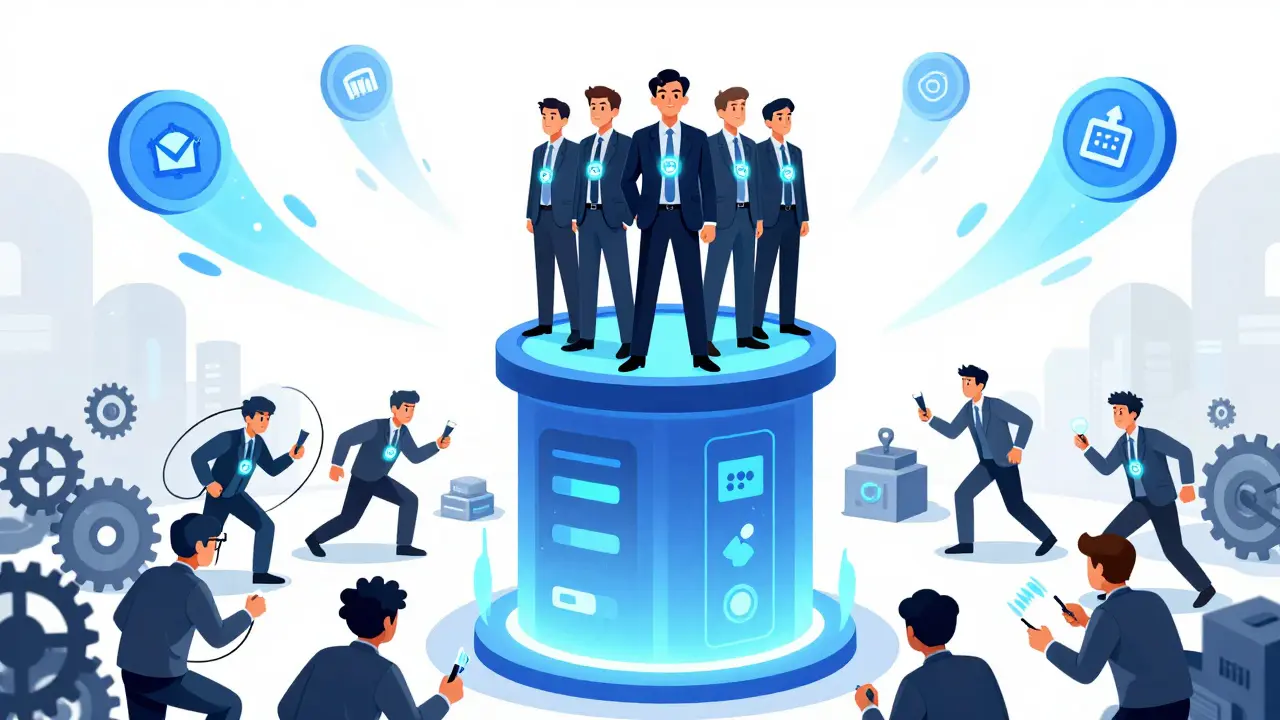 Trusted validators maintain a fast, secure blockchain while community developers receive funding, contrasting with outdated mining systems.