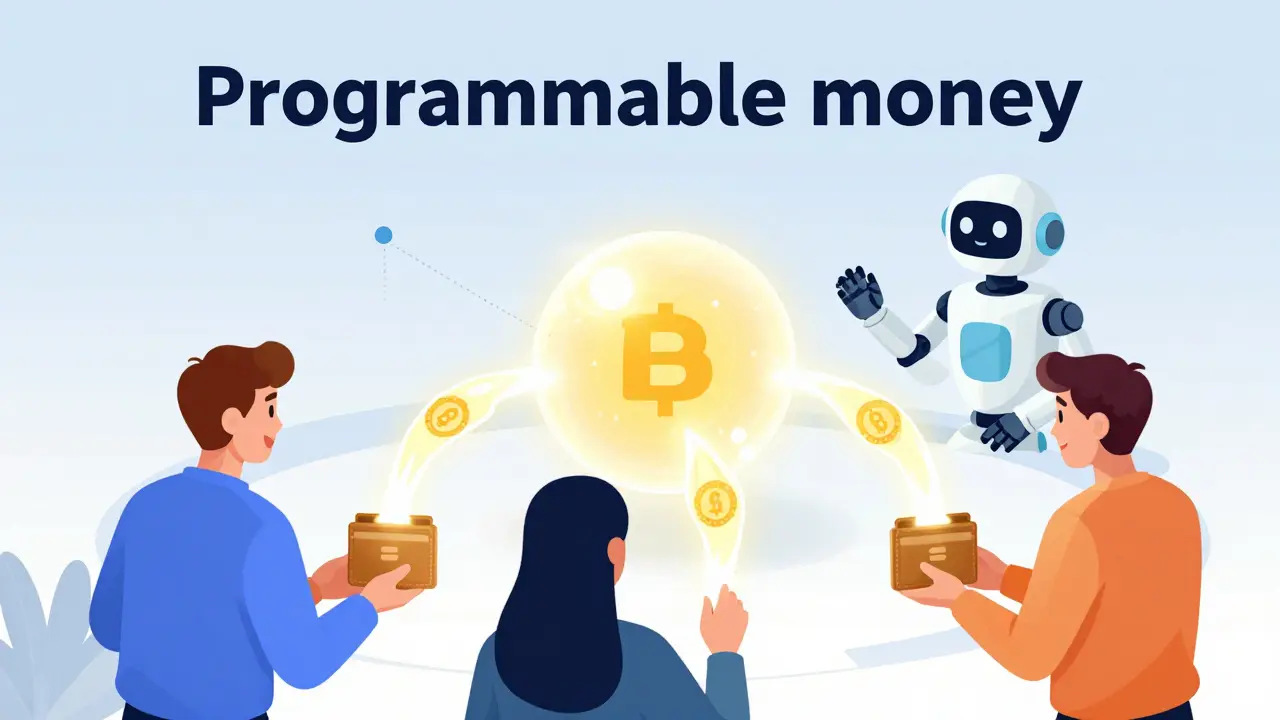 A digital payment automatically splitting into three equal parts for collaborating creators.