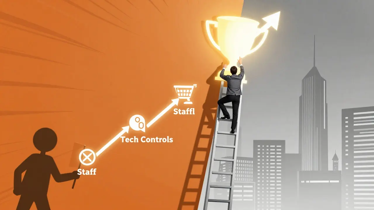Businessperson climbing compliance ladder to success