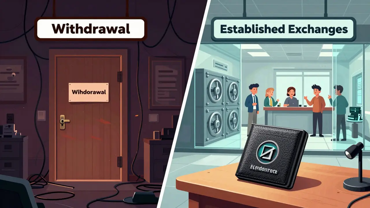 Contrast between risky crypto platform and secure established exchanges