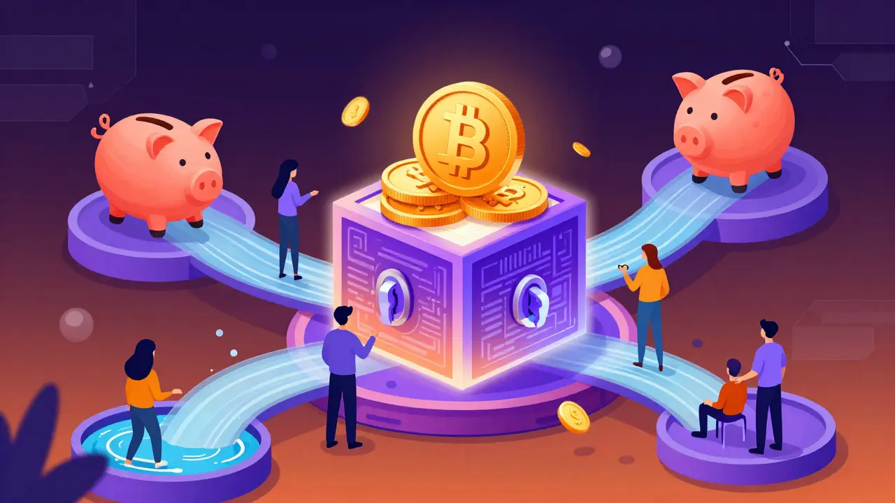 DeFi ecosystem with smart contracts and lending