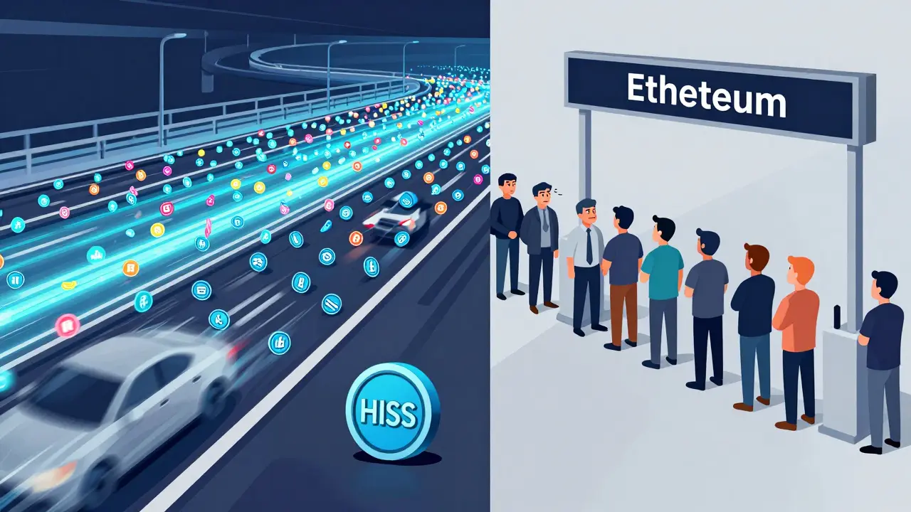 Illustration comparing fast Solana tokens vs slow Ethereum fees