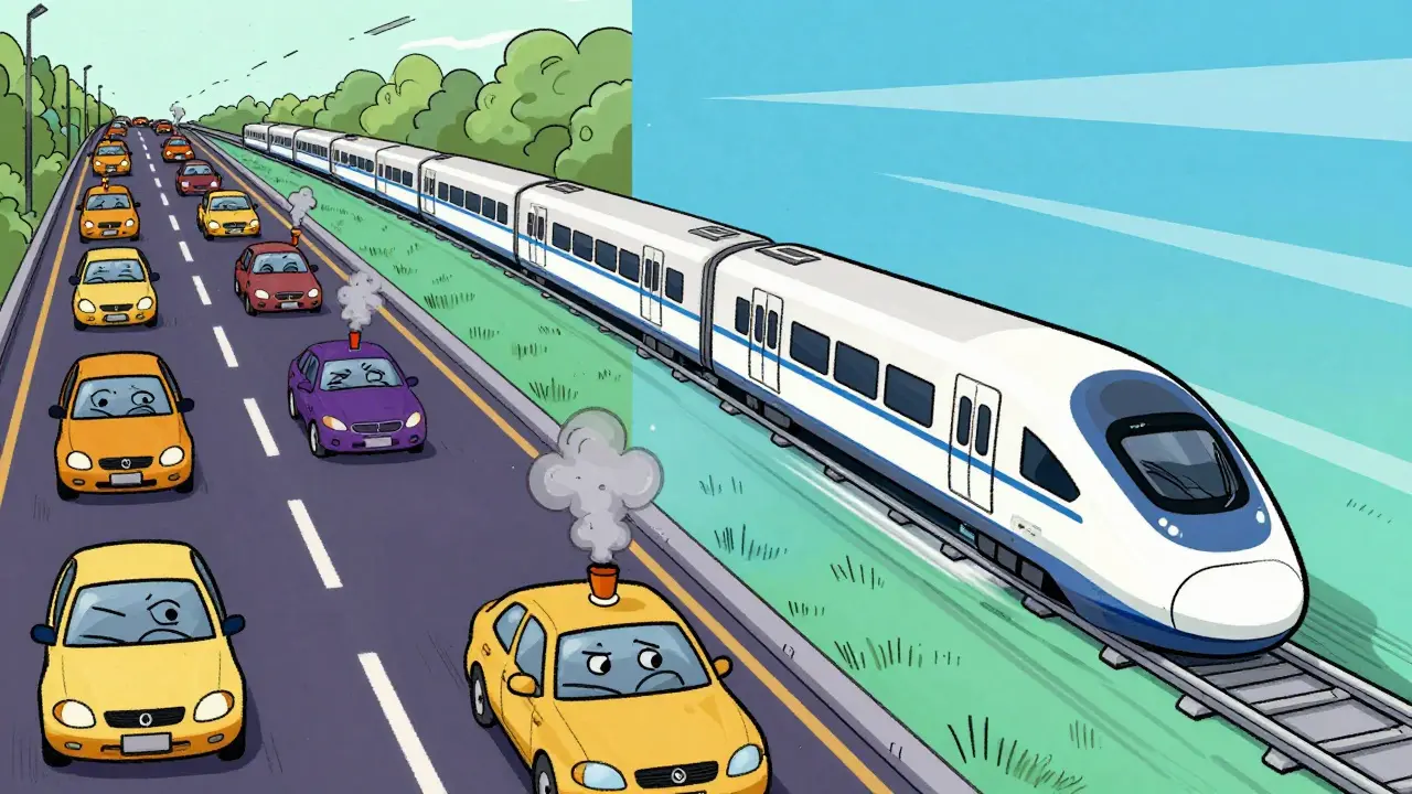 Illustration comparing slow Ethereum traffic with fast Loop Network trains.