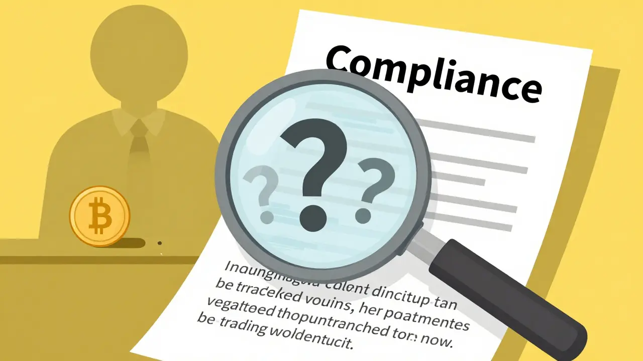 Magnifying glass revealing question marks over vague compliance documents