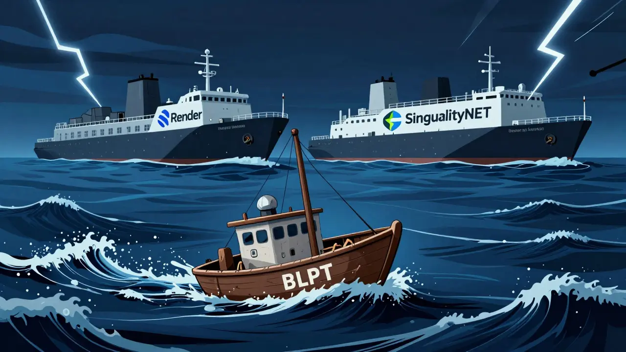 Small boat navigating stormy seas representing high crypto volatility.