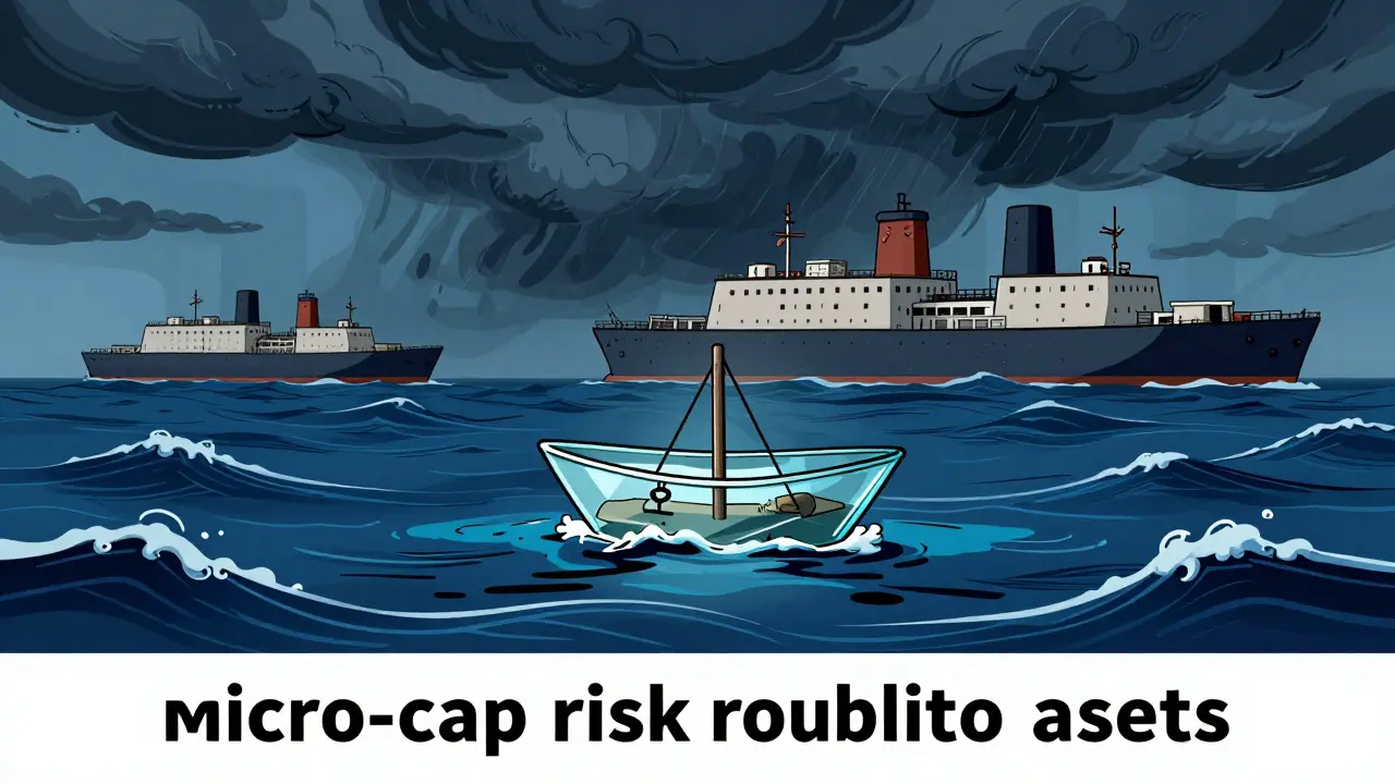 Tiny boat on rough seas representing high-risk micro-cap crypto