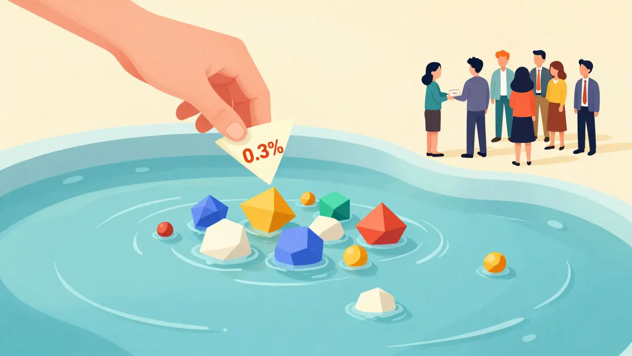 Visual metaphor of liquidity pools and trading fee distribution in DeFi