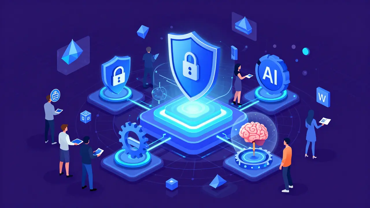 Abstract visualization of blockchain and AI infrastructure