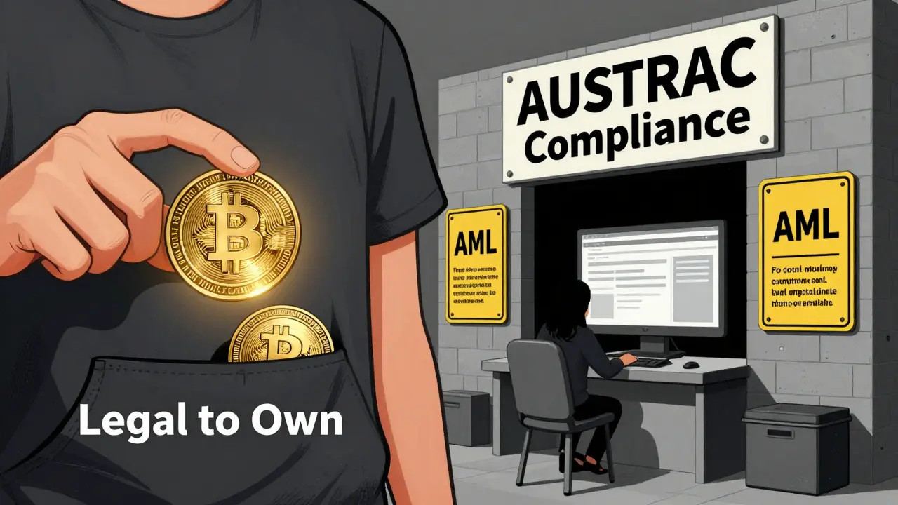 Editorial art showing the legal but restricted status of owning privacy coins