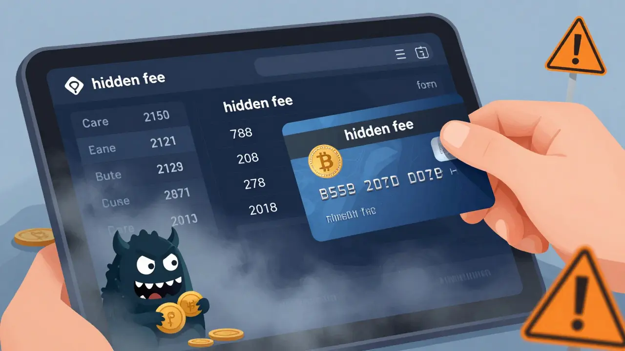 Illustration showing hidden fees and lack of transparency on crypto trading interface