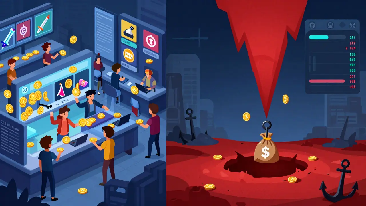 Split view showing active game utility vs empty crash market