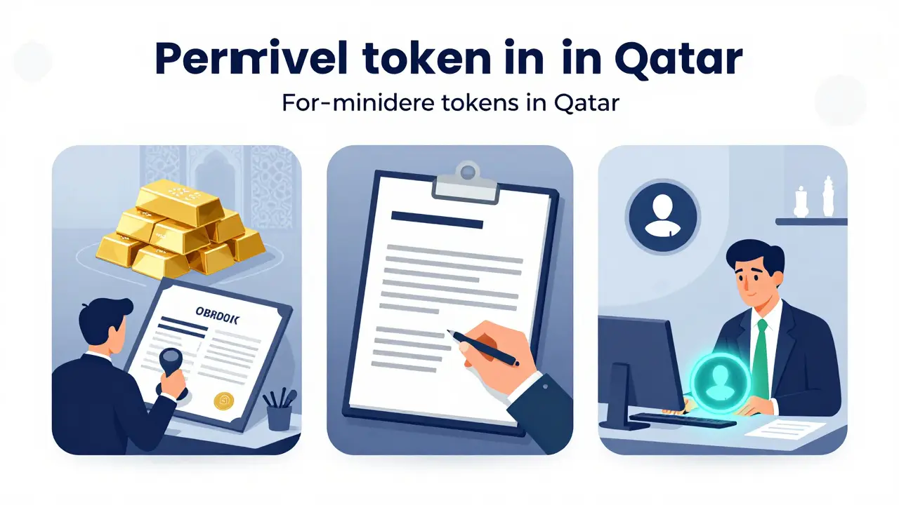 Three-step process illustration for creating compliant permitted tokens in Qatar
