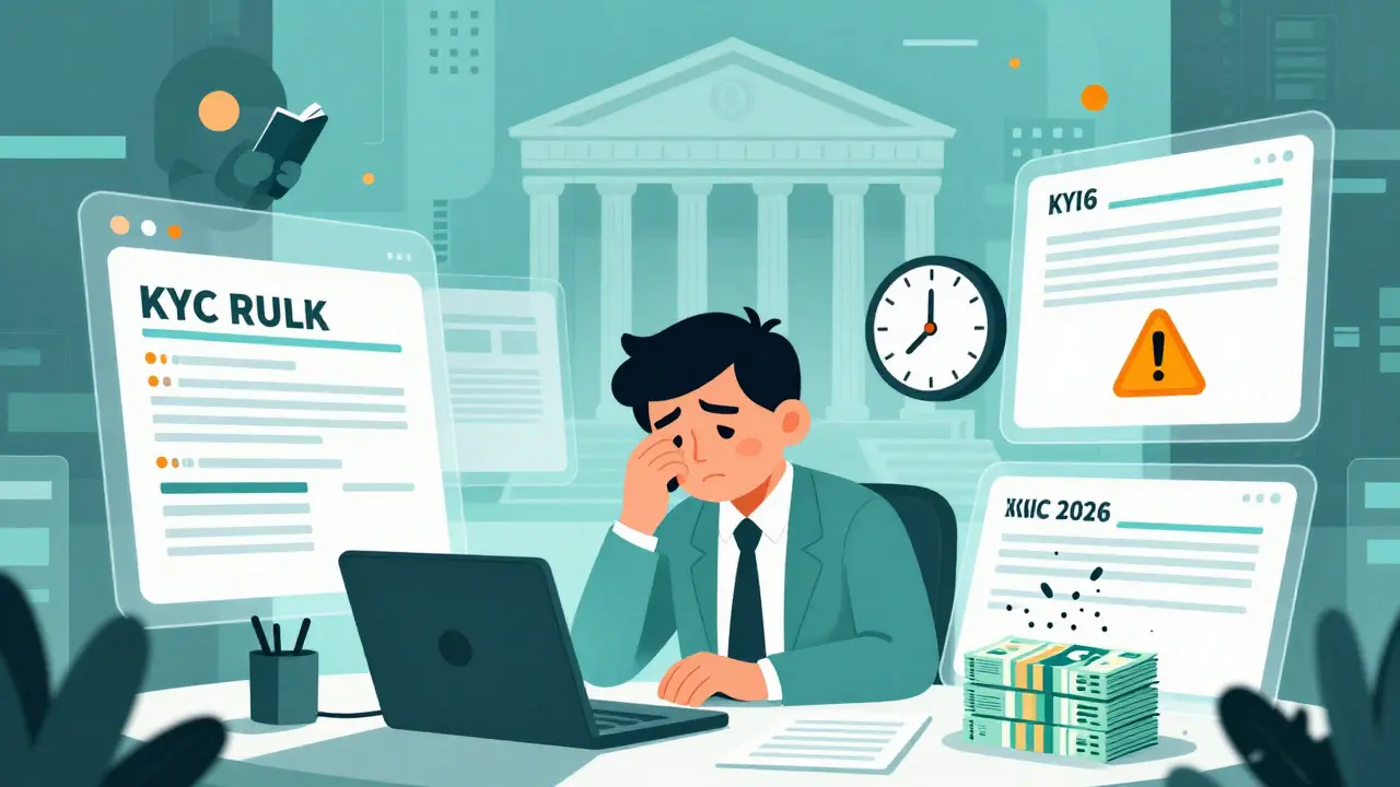 Business owner overwhelmed by complex crypto compliance regulations