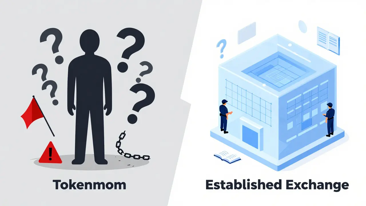 Cartoon comparing an anonymous shady exchange to a transparent regulated one.