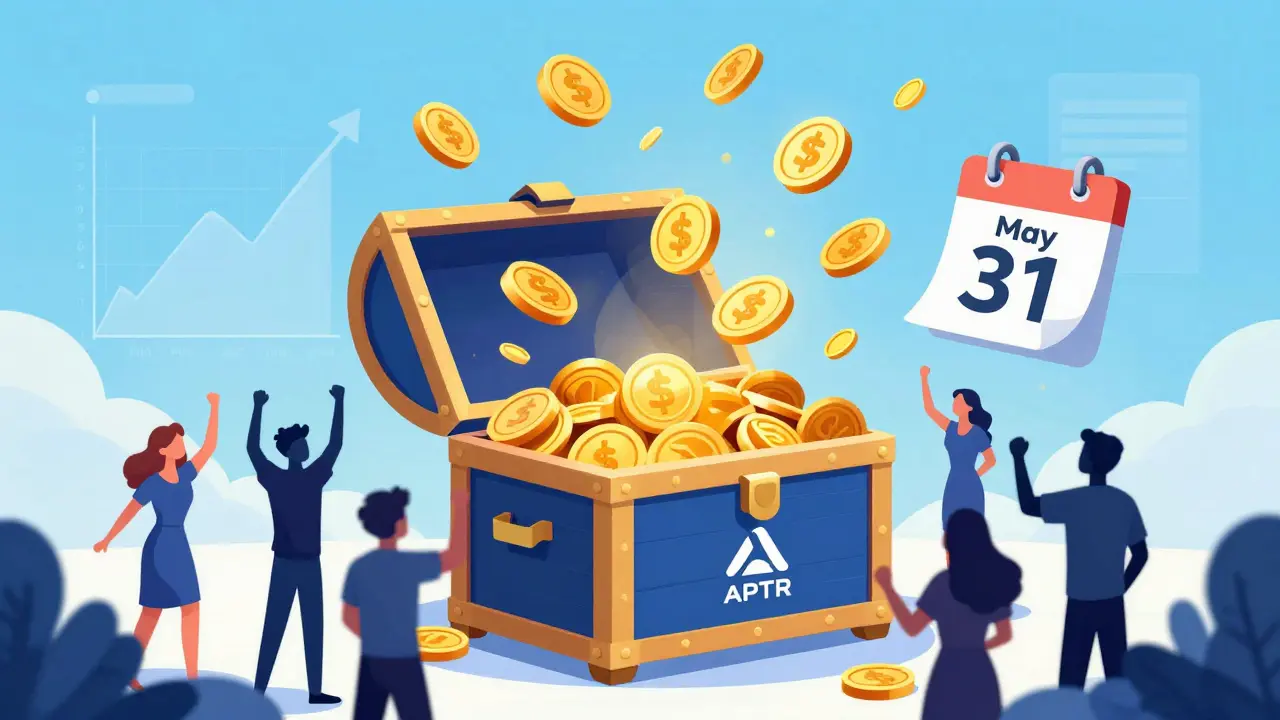 Digital chest overflowing with APTR airdrop tokens
