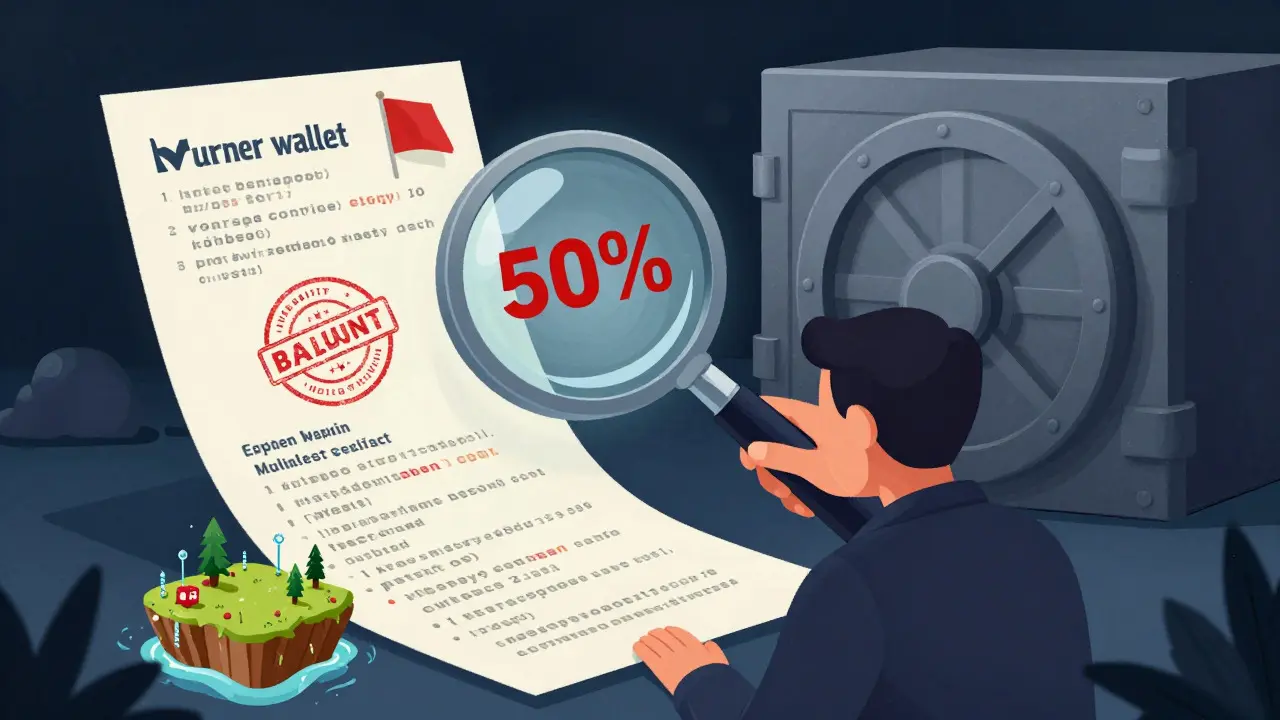 Editorial cartoon showing crypto detective verifying token safety