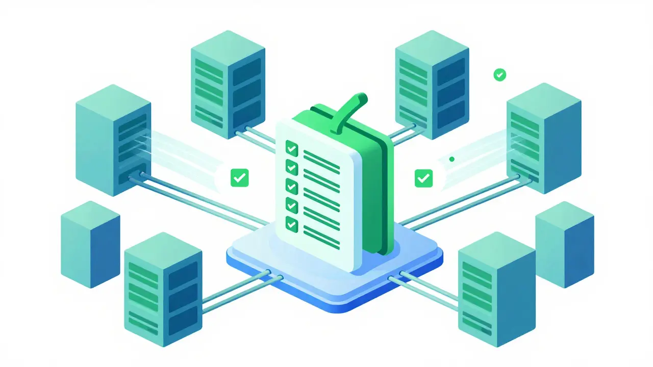 Hybrid system connecting off-chain servers to a central blockchain