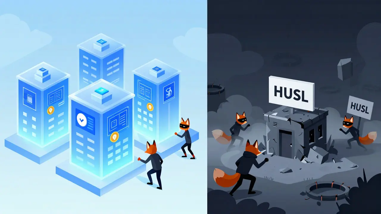 Illustration contrasting safe crypto projects with risky micro-cap scams