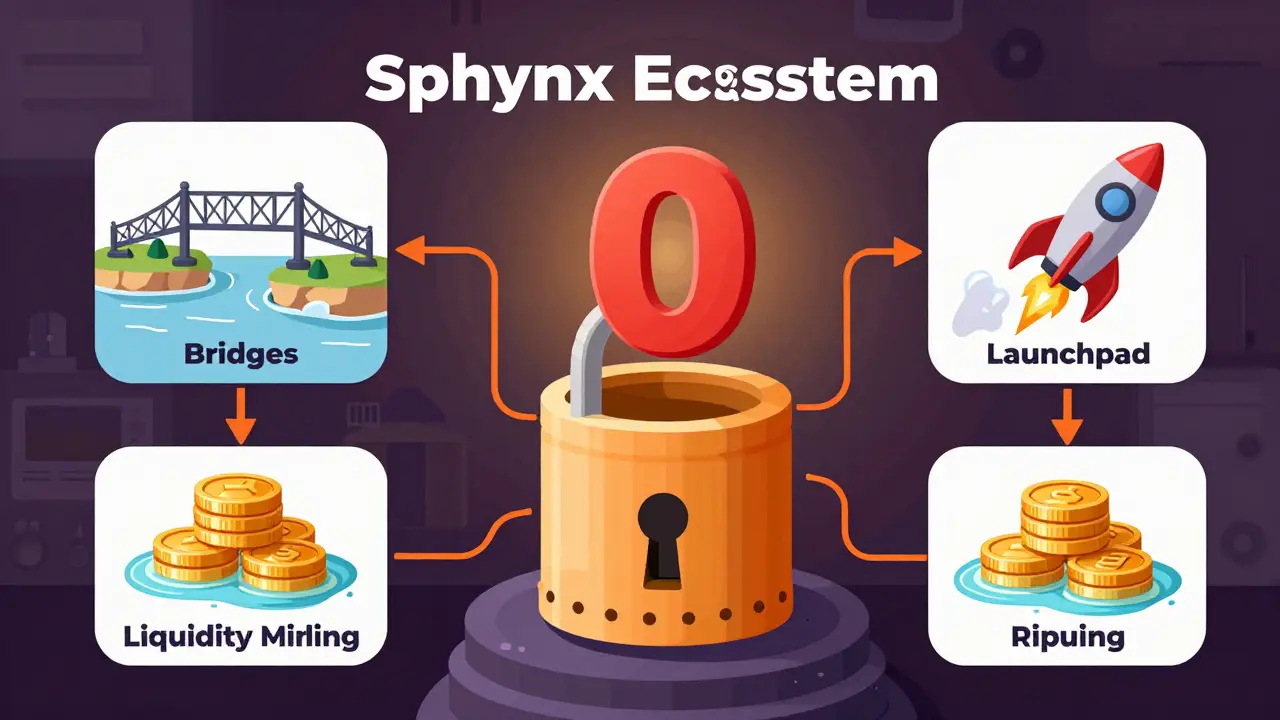 Illustration of Sphynx DeFi tools with empty token vault showing zero supply