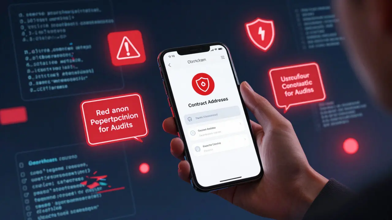 Smartphone showing wallet security checks and red flags