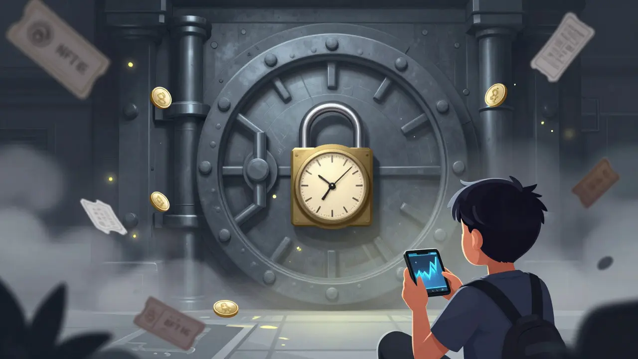 Closed vault door with a clock lock, symbolizing the end of a crypto airdrop campaign