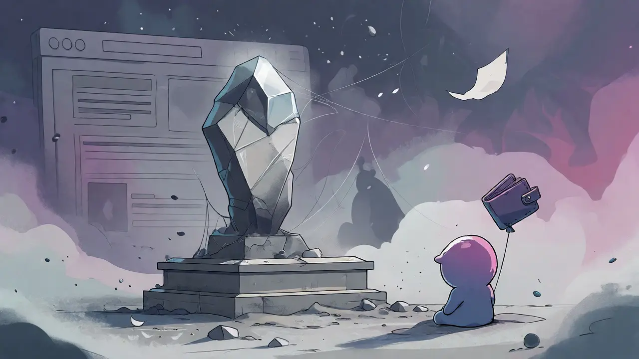 A lonely, dusty crystal statue surrounded by cobwebs symbolizing the abandoned Lunar project.