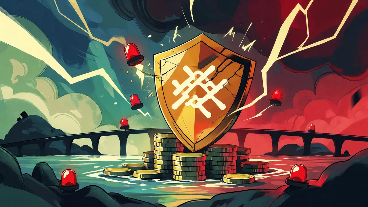 A shield protecting coins from multiple lightning strikes representing slashing risks