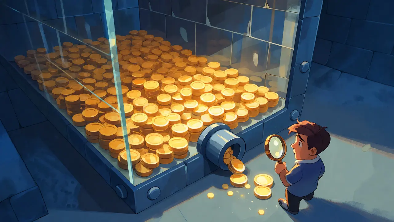 Conceptual illustration of a large locked token vault with minimal circulating supply.